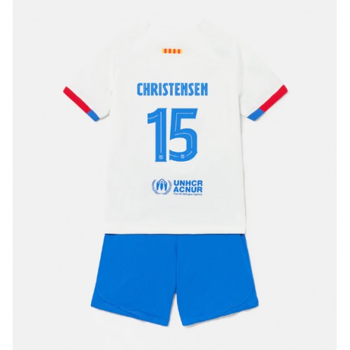 Fotballdrakt Barn Barcelona Andreas Christensen #15 Bortedraktsett 2023-24 Kortermet (+ Korte bukser)